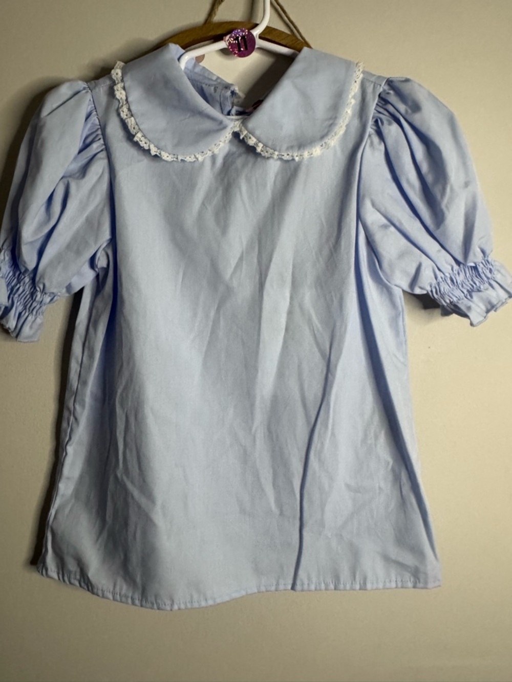 Gentile catone Light Blue Peter Pan Collar Puff Sleeve Top for Kids 8 nwt